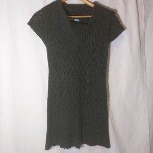 Maurices Short Sleeve Knit Crochet Sweater Green and Brown Sm
